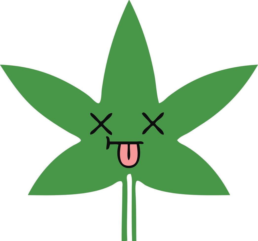 flat color retro cartoon marijuana leaf vector