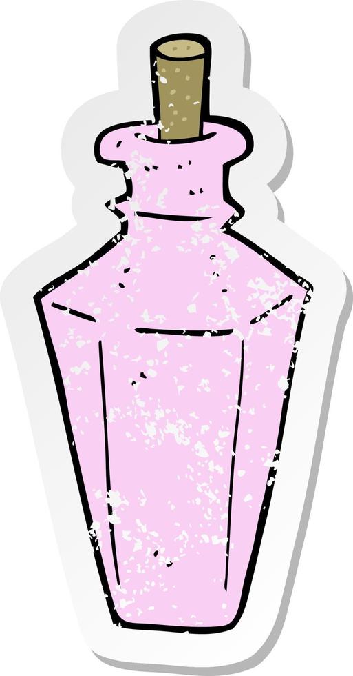 retro distressed sticker of a cartoon perfume fragrance bottle vector