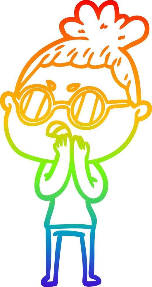 rainbow gradient line drawing cartoon annoyed woman vector