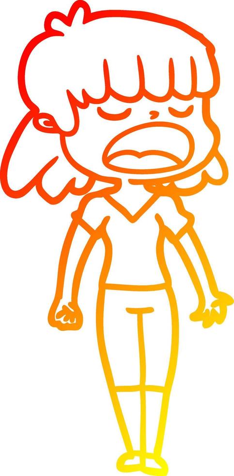 warm gradient line drawing cartoon woman talking loudly vector