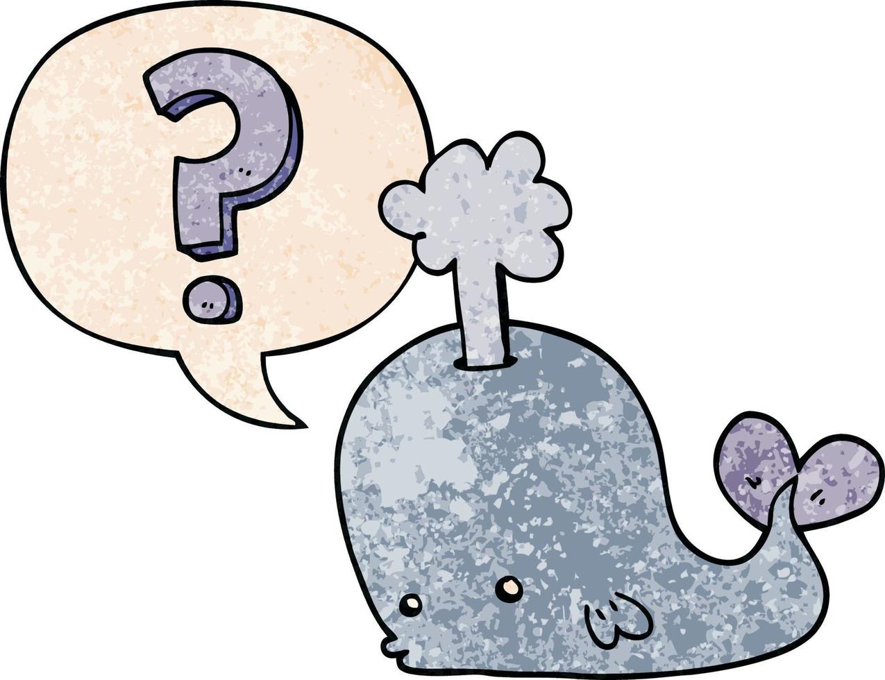 cartoon curious whale and speech bubble in retro texture style vector