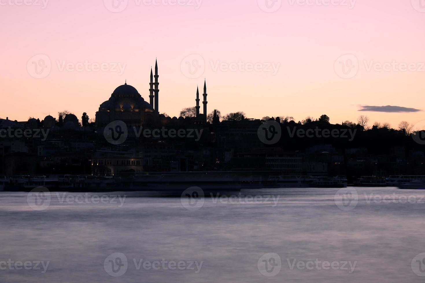 Suleymaniye Mosque and Golden Horn during Sunset in Istanbul, Turkey photo