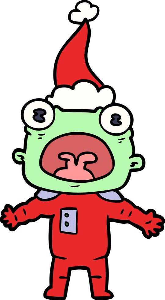 line drawing of a weird alien communicating wearing santa hat vector