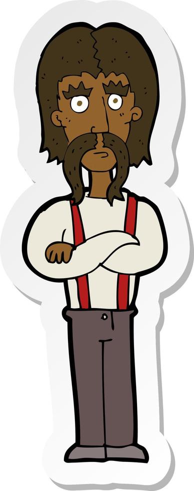 sticker of a cartoon long mustache man with folded arms vector