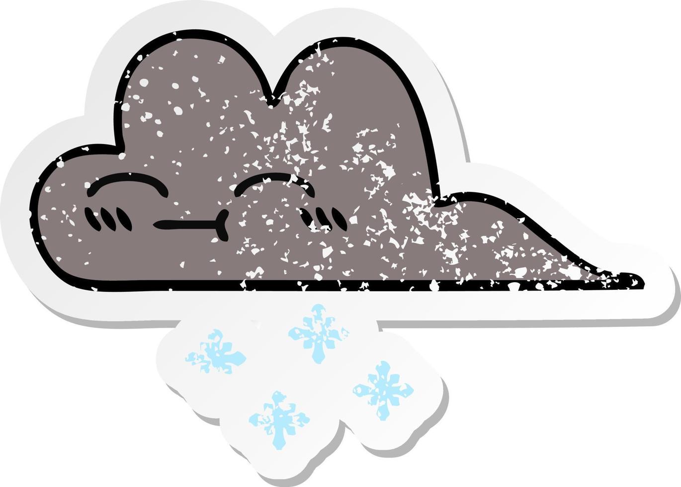 distressed sticker of a cute cartoon storm snow cloud vector