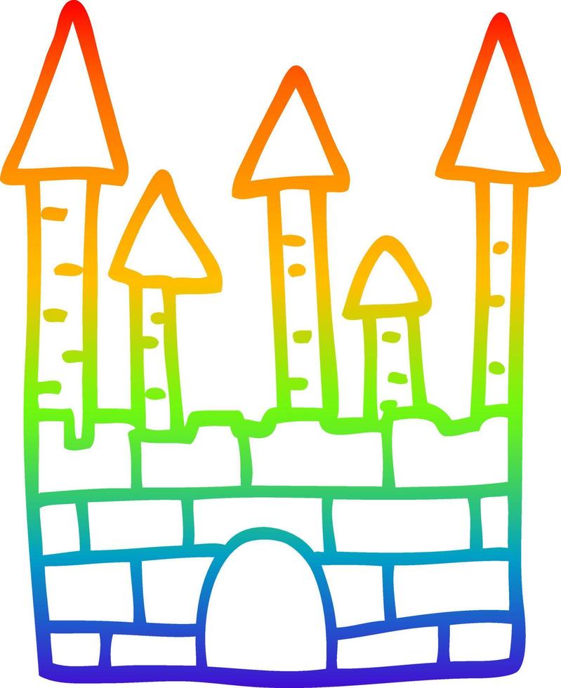 rainbow gradient line drawing cartoon traditional castle vector