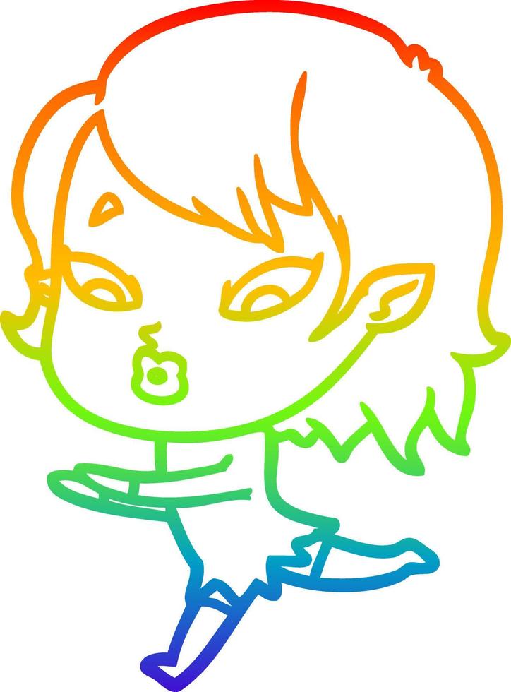 rainbow gradient line drawing cute cartoon vampire girl vector