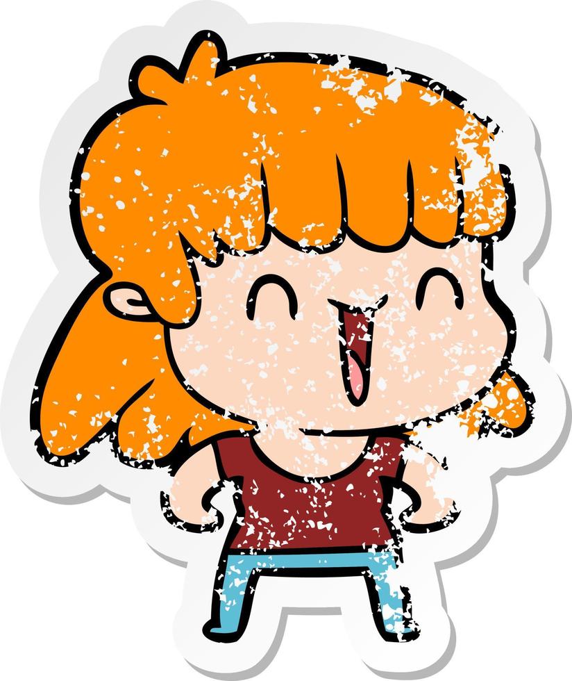 distressed sticker of a cartoon woman vector