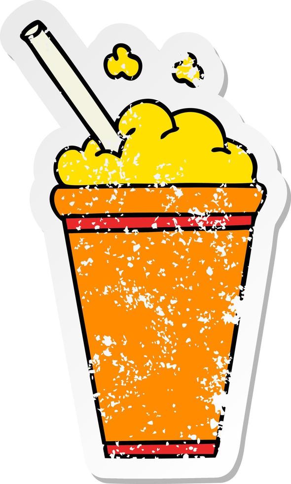 distressed sticker of a quirky hand drawn cartoon iced drink vector