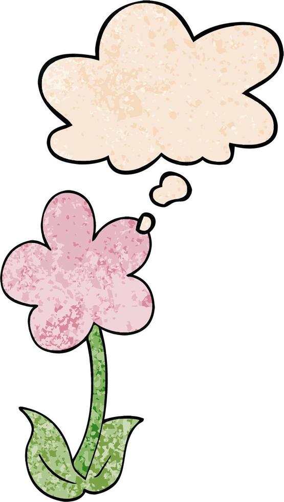 cute cartoon flower and thought bubble in grunge texture pattern style vector