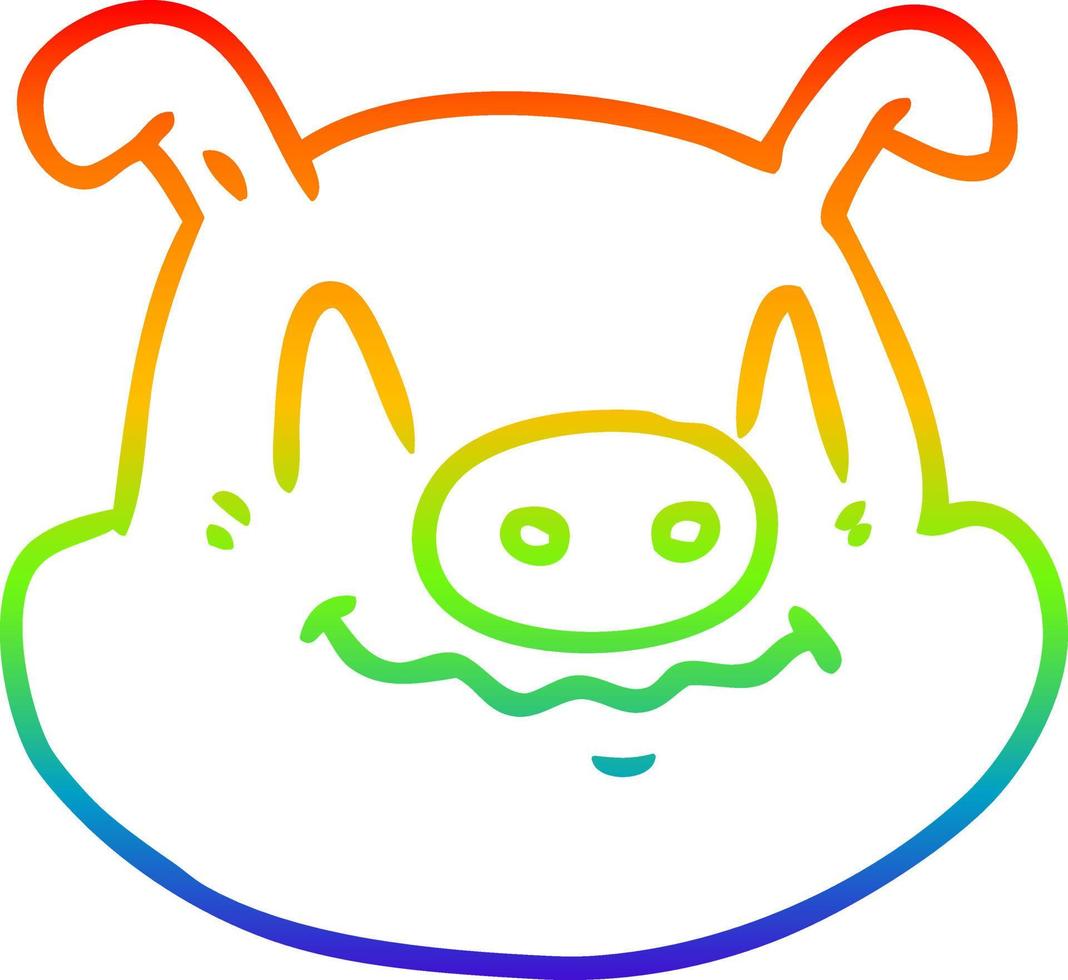 rainbow gradient line drawing cartoon pig face vector