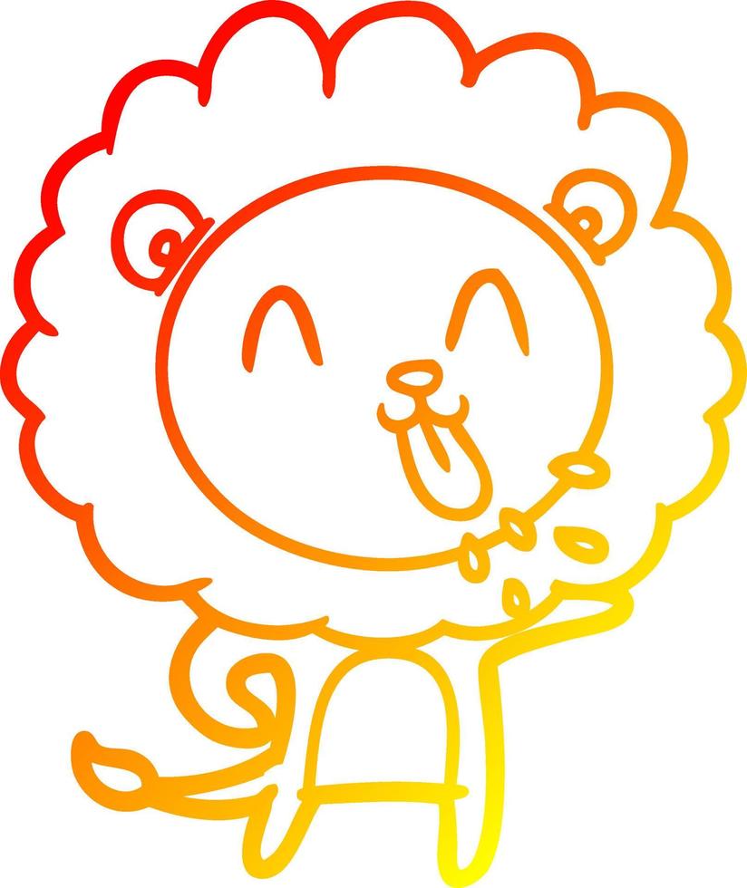 dibujo de línea de gradiente cálido león de dibujos animados feliz vector
