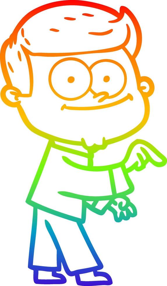 rainbow gradient line drawing cartoon happy man vector