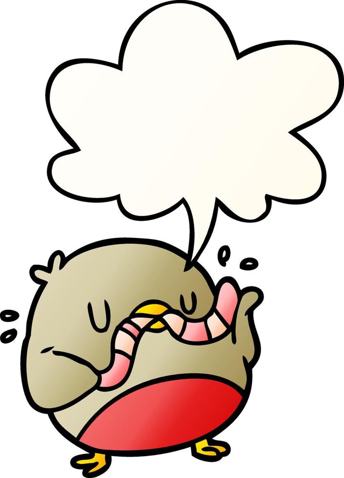 cartoon bird eating worm and speech bubble in smooth gradient style vector