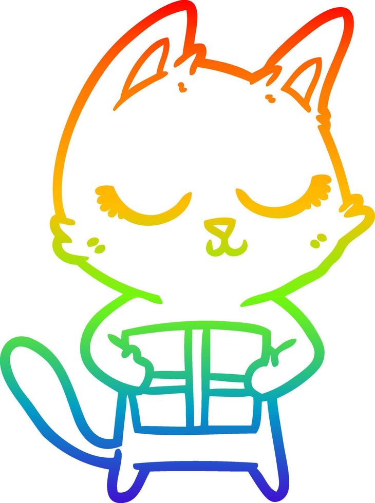 rainbow gradient line drawing calm cartoon cat vector
