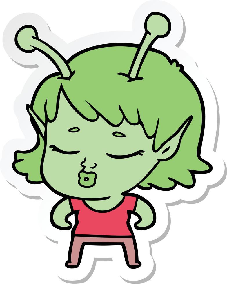 sticker of a cute alien girl cartoon vector