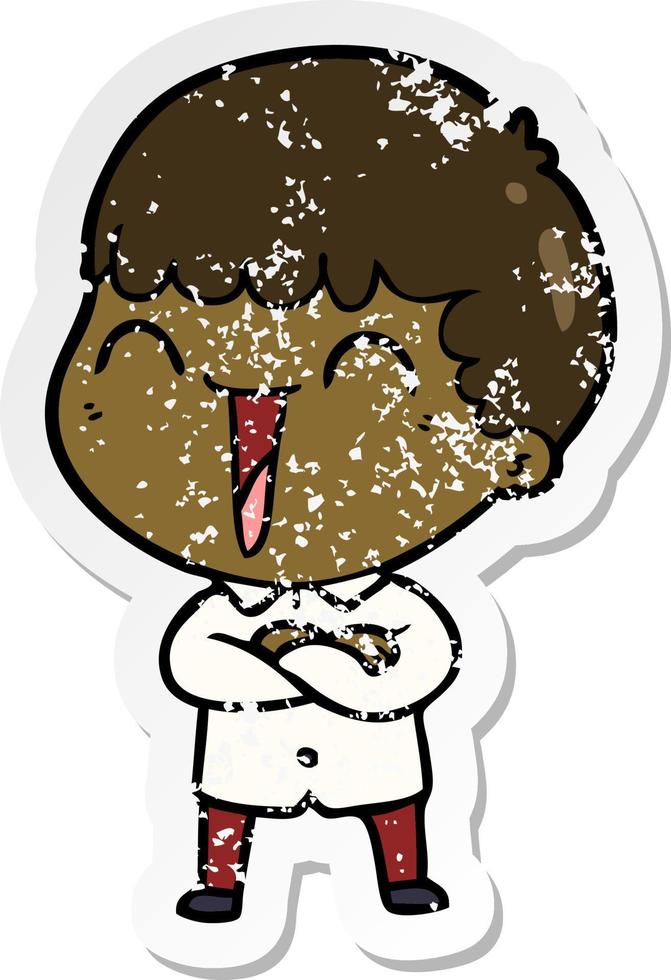 distressed sticker of a cartoon happy man vector