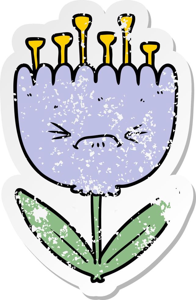 distressed sticker of a cartoon angry flower vector