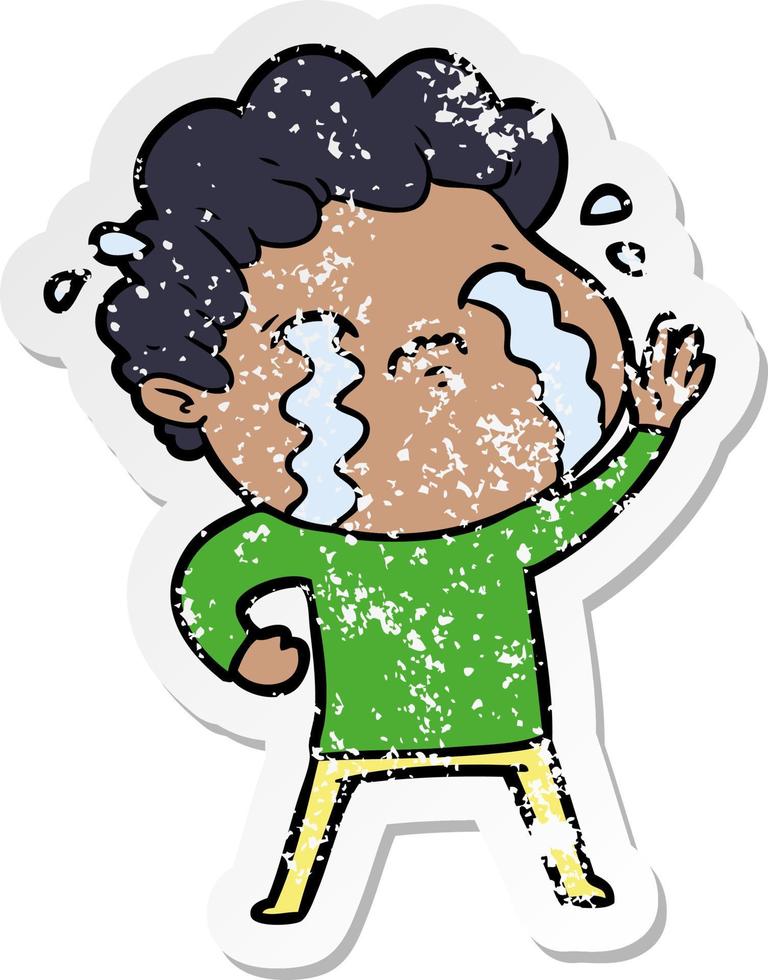 distressed sticker of a cartoon man crying vector