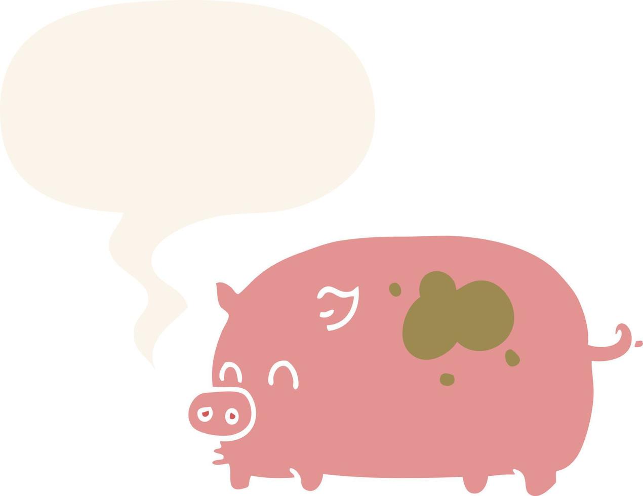 cute cartoon pig and speech bubble in retro style vector