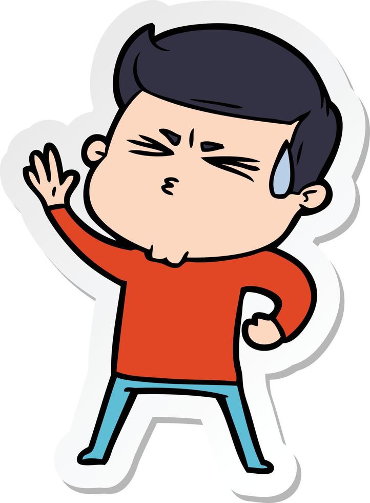 sticker of a cartoon man sweating vector