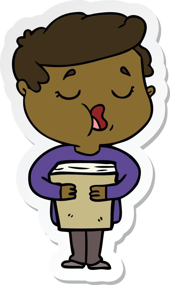 sticker of a cartoon man holding book and singing vector
