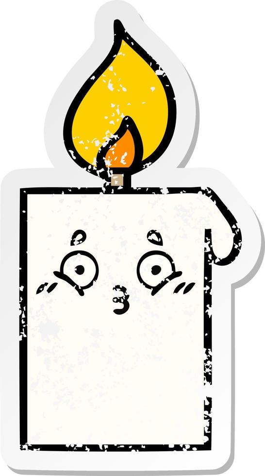 distressed sticker of a cute cartoon lit candle vector