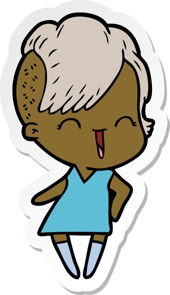 sticker of a happy cartoon hipster girl vector