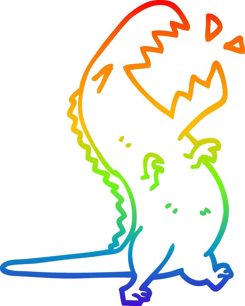 rainbow gradient line drawing cartoon roaring t rex vector