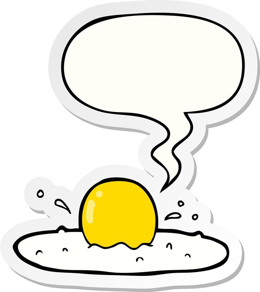 cartoon fried egg and speech bubble sticker vector