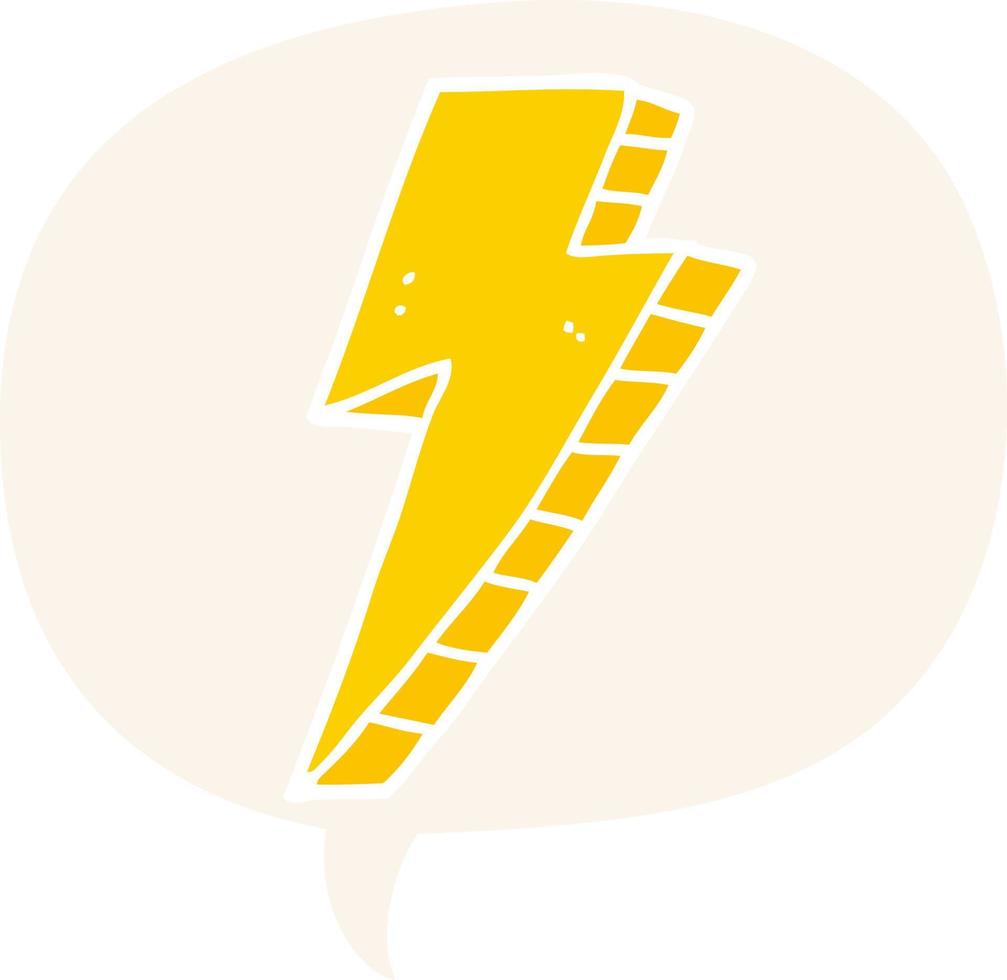cartoon lightning bolt and speech bubble in retro style vector