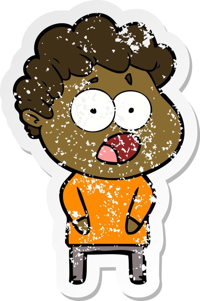 distressed sticker of a cartoon shocked man vector