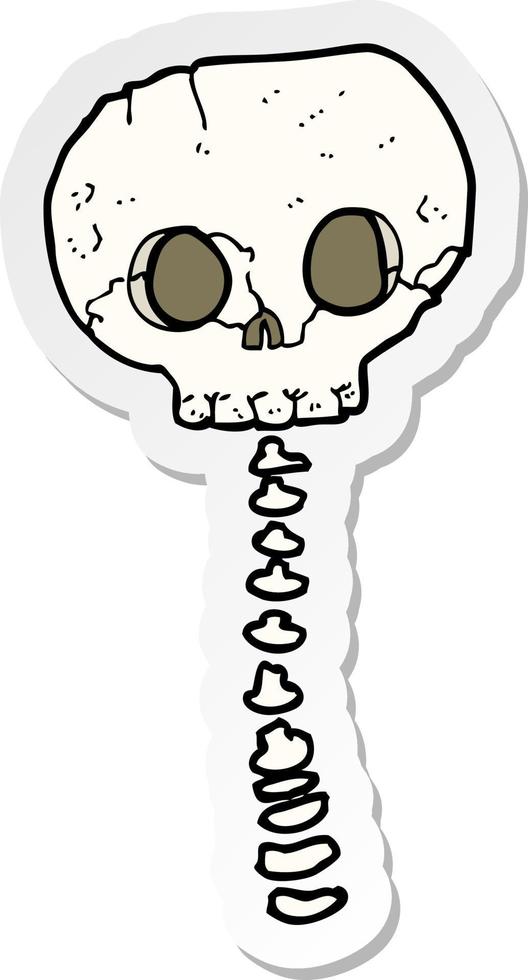 pegatina de un cráneo y una columna vertebral espeluznantes de dibujos animados vector