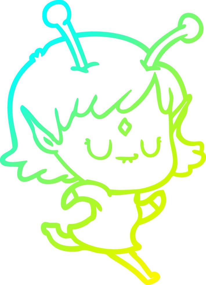 cold gradient line drawing cartoon alien girl vector