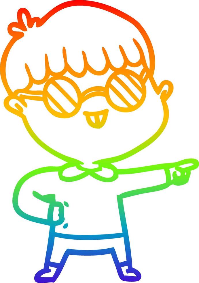 rainbow gradient line drawing cartoon boy wearing spectacles vector