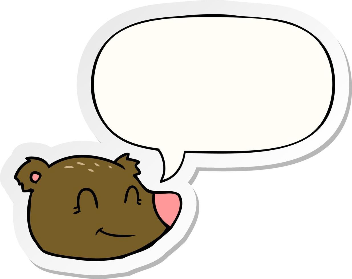 cartoon happy bear face and speech bubble sticker vector