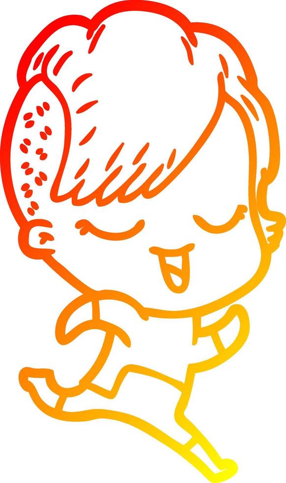warm gradient line drawing happy cartoon girl in futuristic clothes vector