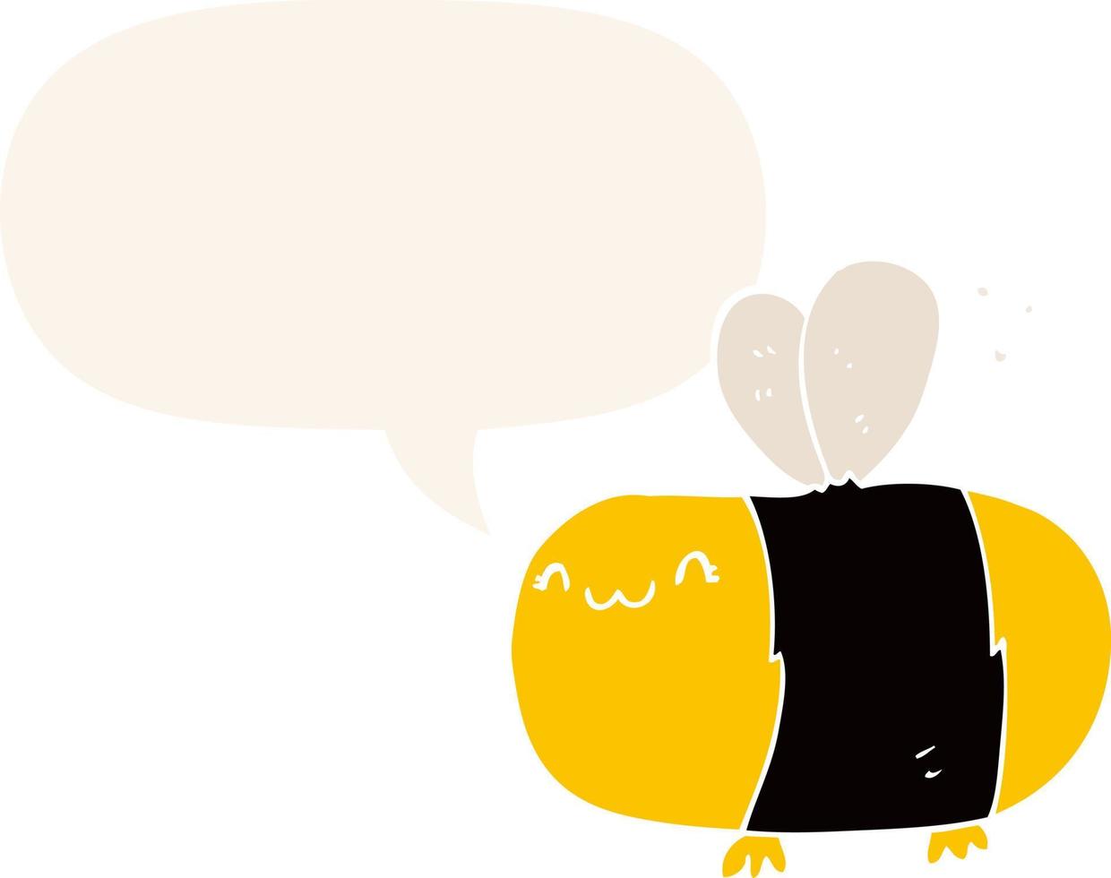 cute cartoon bee and speech bubble in retro style vector