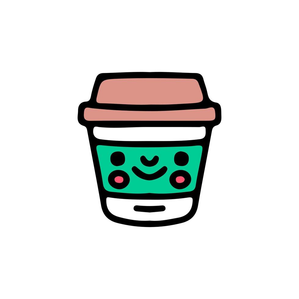 Cute coffee cup mascot character, illustration for t-shirt, sticker, or apparel merchandise. With doodle, retro, and cartoon style. vector
