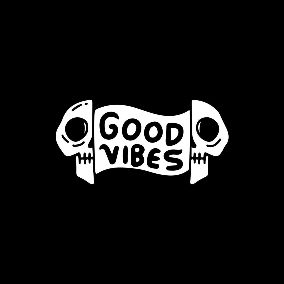 Grunge Two half of skeleton head with good vibes typography inside, illustration for t-shirt, street wear, sticker, or apparel merchandise. With retro, and cartoon style. vector