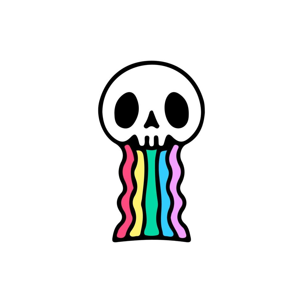 Skull and distorted rainbow, illustration for t-shirt, street wear, sticker, or apparel merchandise. With retro, and cartoon style. vector