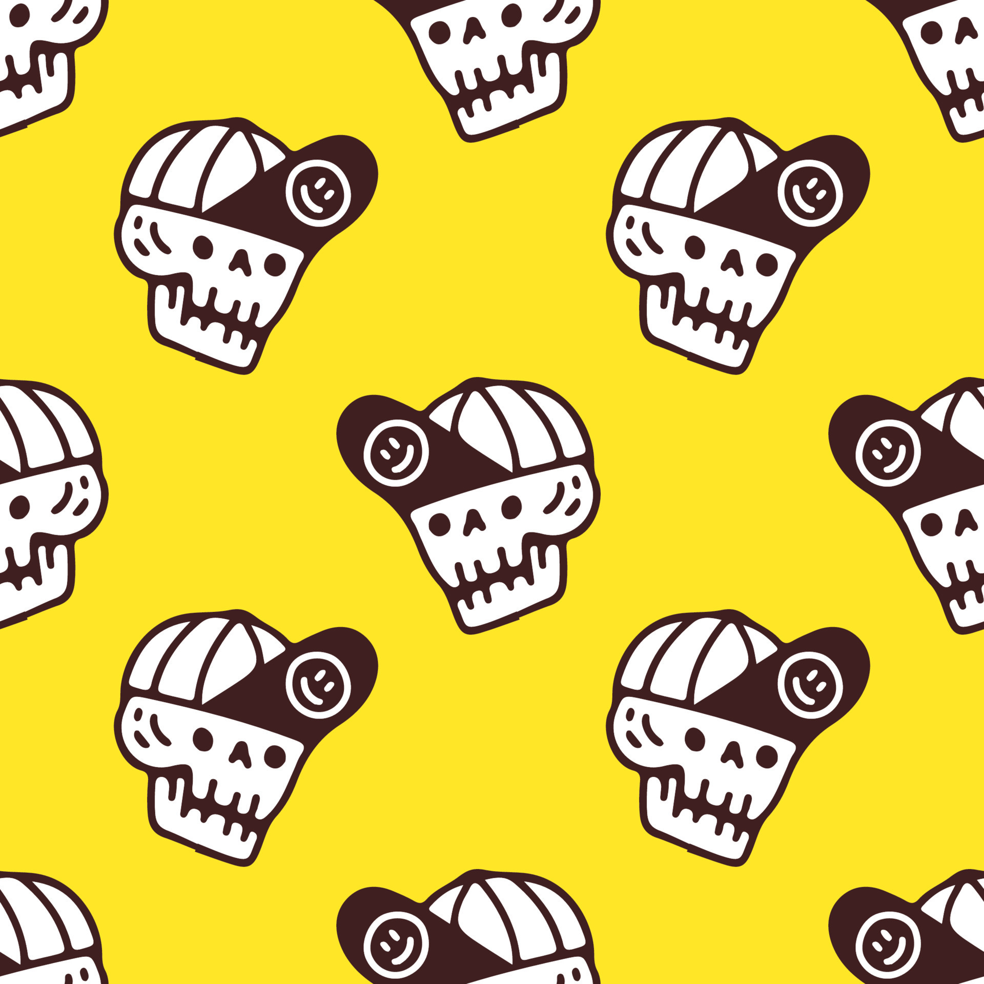 Trendy skull wearing hat, Background seamless pattern illustration for