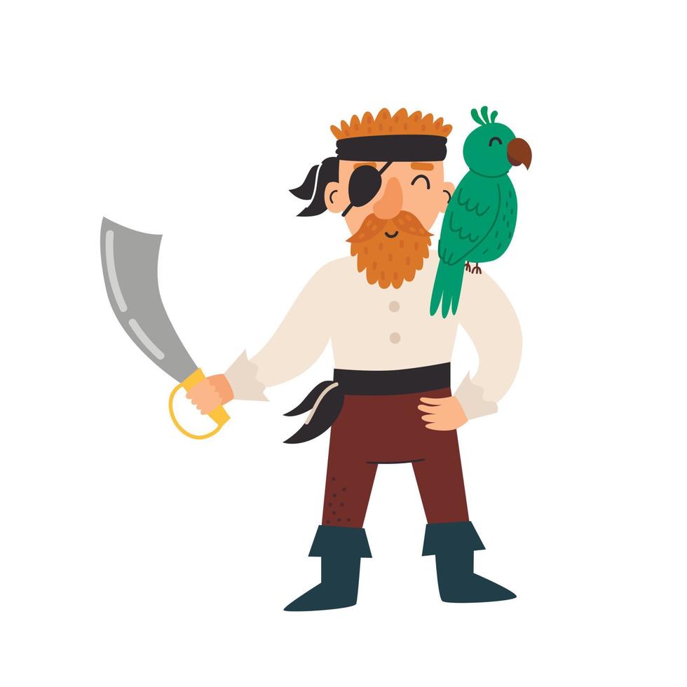 lindo pirata con una espada y un loro en el hombro. ilustración vectorial  8641055 Vector en Vecteezy