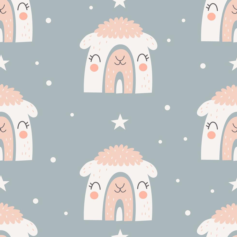 Seamless rainbow pattern with a sheep's face. Vector illustration