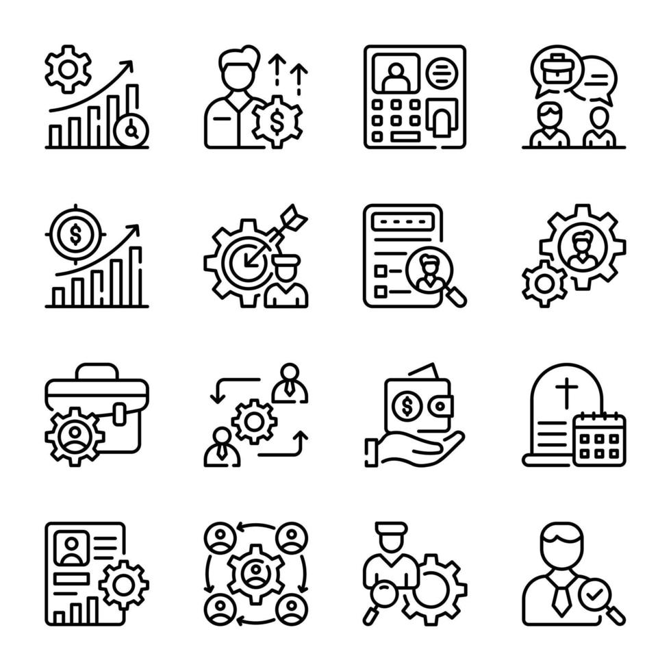 paquete de iconos lineales de gestión de recursos vector