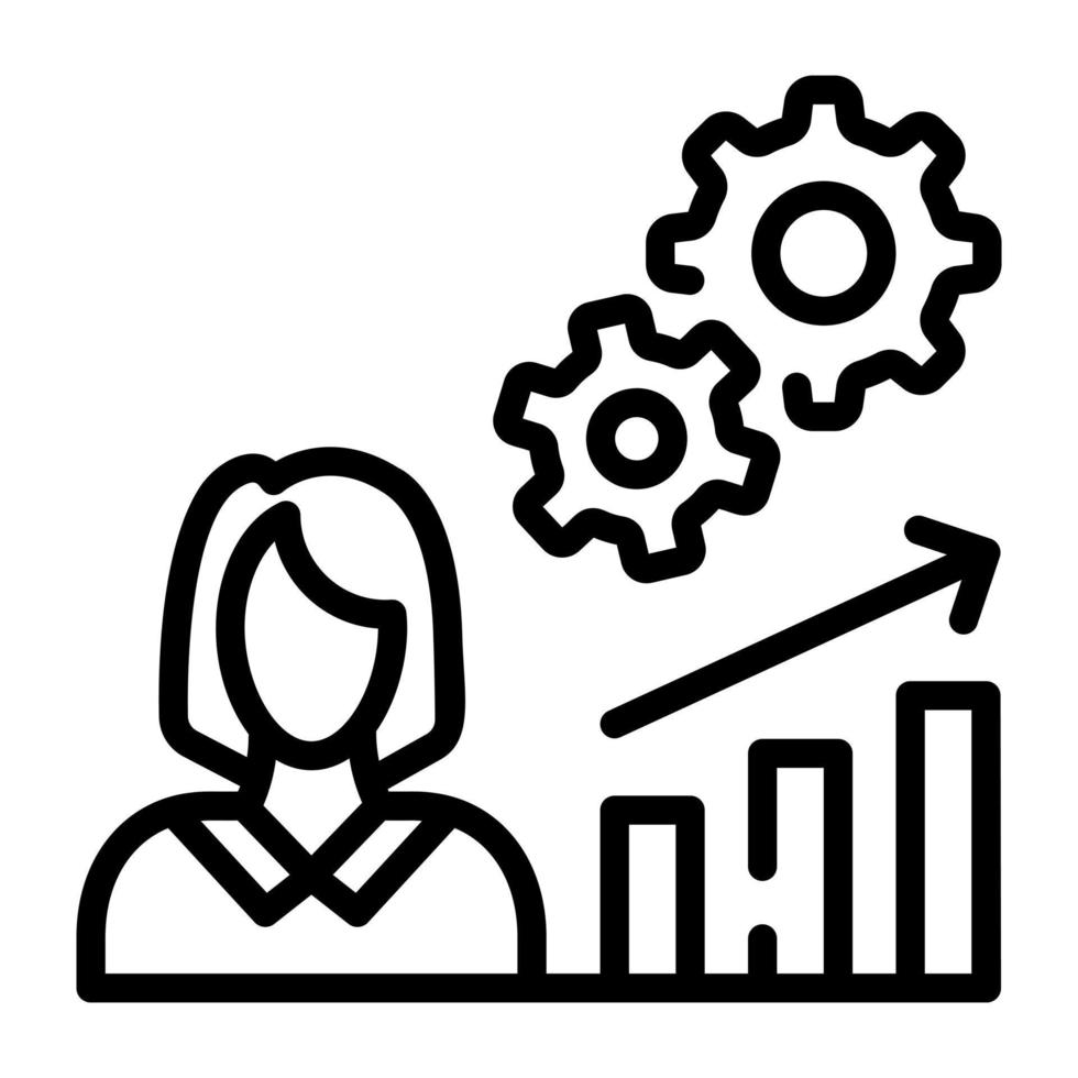 Cogs and chart, linear icon of productive analysis vector