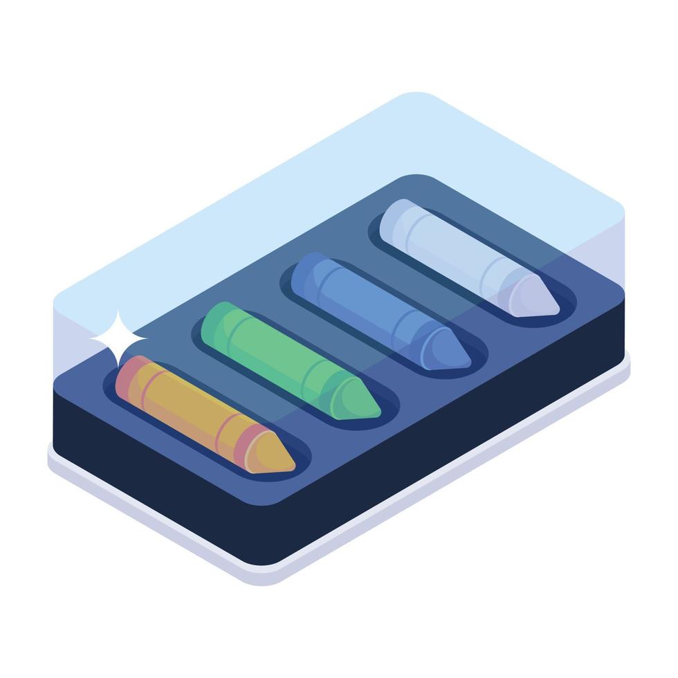 Grab this isometric icon of chalk pastels vector