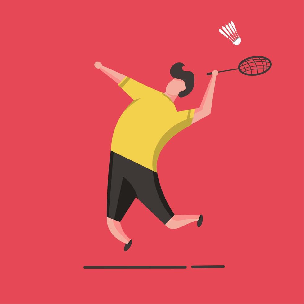 flat design, badminton player, jumping and hitting the ball vector