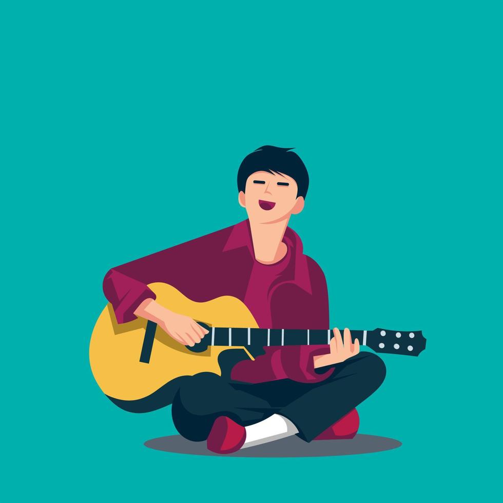 diseño plano, personaje masculino tocando la guitarra vector