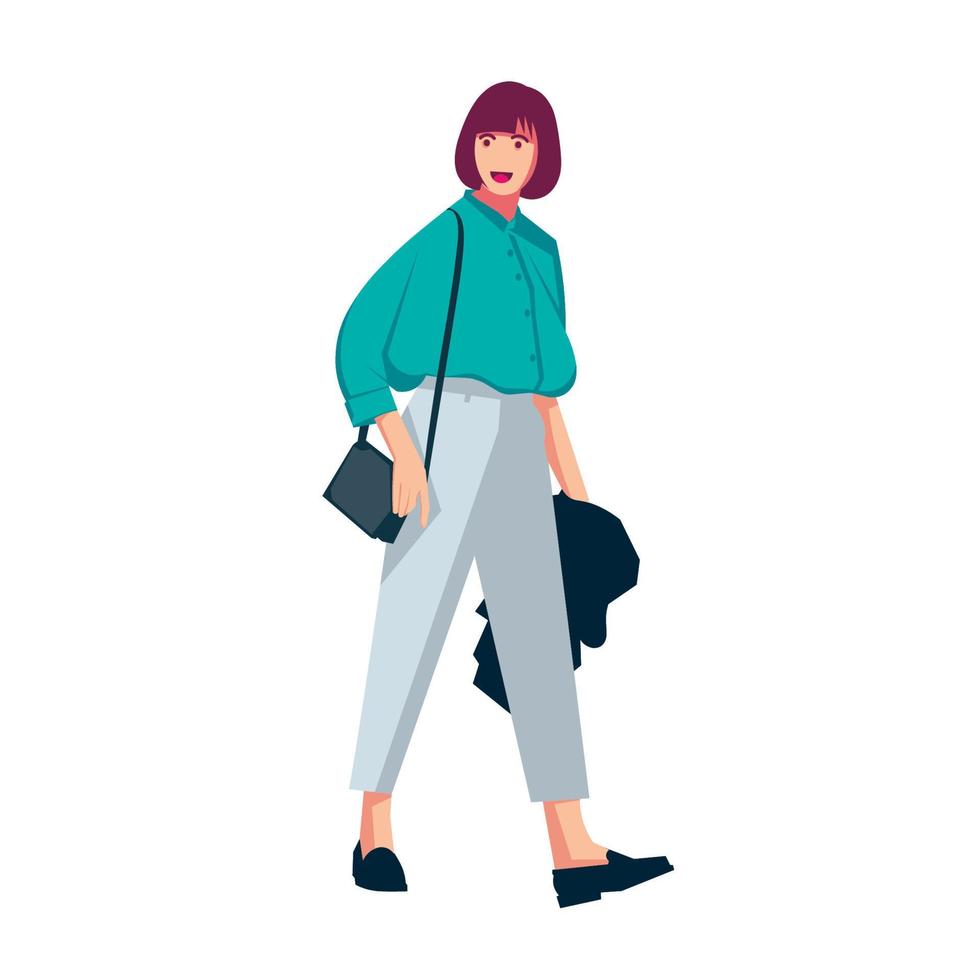 diseño plano, hermoso personaje femenino va a la universidad, vector